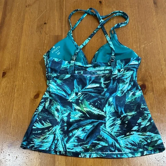 Athleta Teal and Black Tropical Halter Top - Picture 2 of 9